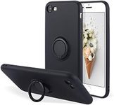 UEEBAI Case for Apple iPhone SE 2022 5G/iPhone 7/iPhone 8/iPhone SE 2020 (4.7 inches), Slim Liquid Silicone Phone Case with Ring Holder Kickstand Magnetic Car Mount Cover for iPhone SE3/SE2- Black