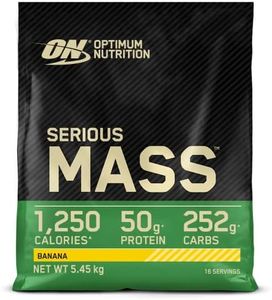 Optimum Nutrition Serious Mass Poudre de Protéine Gain de Masse Hautement Calorique avec 25 Vitamines et Minéraux, Créatine Monohydrate et Glutamine, Saveur Banane, 16 Portions, 5.45 kg