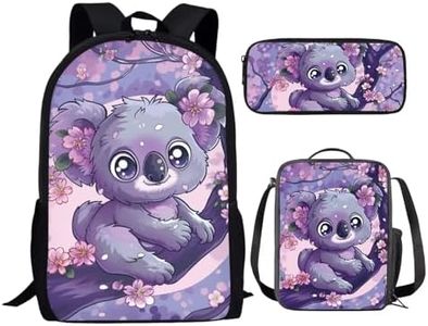 chaqlin Violet Racoon Fille Sac à Dos garçon Cartable Set Lunch Box Food Container Pencil Box Pen Bag 3pcs Enfants Retour à l'école Cartable Casual Day Bag
