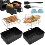 Air Fryer Accessories for Ninja AF300UK AF400UK AF451UK, 12 Pcs Silicone Air Fryer Liner, Racks, Gloves, Silicone Tong for 7.6L-9.5L Dual Zone Air Fryers, Compatible with Oven, Microwave