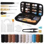LUNARM Leather Upholstery Repair Sewing Kit, Leather Craft Tools Heavy Duty Sewing Kit with Upholstery Thread, Needles, Awl, Seam Ripper for Carseat Backpack Carpet Shoes Sofa Repair and Stitching