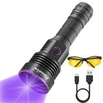 Alonefire SV43 36W 365nm UV Flashlight USB Rechargeable Ultraviolet Blacklight Black Light Pet Urine Detector for Resin Curing, Fishing, Scorpion, Dry Glue with UV Protective Glasses, Battery Included