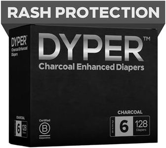 DYPER - Charcoal Enhanced Day & Overnight Disposable Baby Diapers - Made with Plant-Based* & Skin-Friendly Ingredients, Hypoallergenic for Sensitive Skin - Size 6, (128 Count)
