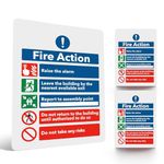 3Pcs Fire Action Notice Sign, 200 x 150mm Fire Safety Signs with Clear Fire Alarm Guidelines, Matte Self-adhesive Vinyl Sticker, Fire Evacuation Procedure Sign