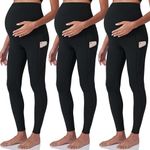 POSHDIVAH 3 Pack Black Women's Maternity Workout Leggings Over The Belly Pregnancy Yoga Pants with Pockets Small