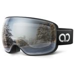 Lamicall Ski Goggles, Skiing Goggles - 【HD Spherical Lens】 Anti-fog Polarised Snow Snowboard Goggles with Wide OTG Over Helmet Compatible, UV400 Protection for Men & Women - Black Frame - Sliver