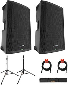 Mackie Thump15v4 15" Professional Powered Loudspeaker Pair Bundle with SS-47S-PB Deluxe Adjustable Steel Tripod Speaker Stands, Carrying Case, and XLR Cable (Pair)