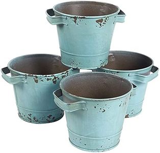 Juvale 4 Pack Small Galvanized Buckets with Handles, Blue Metal Tin Planters for Plants, Flower Pots (5 x 4 Inch)