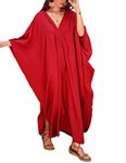 Bsubseach Women Casual Kaftan Dress Batwing Sleeve Plus Size Swimsuit Cover Up Maxi Caftan Dresses Red