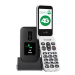 DORO Phone - Doro Leva E30 - 4G Flip Phone For Elderly - Large 2.8" Screen, External Display, High Contrast Keys, Loud & Clear Sound, Camera - Doro Secure Button - Charging Cradle - Black/White