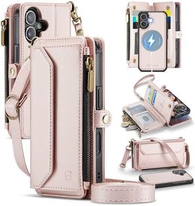 Strapurs for iPhone 16 Detachable Wallet Case Compatible with Magsafe for Women, RFID Blocking 9-Card Holder Zipper Wrist Strap Lanyard PU Leather Magnetic Phone Case for iPhone 16 6.1", Rose Gold