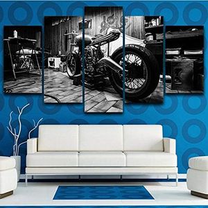 GIRDSS Tableaux Impressions sur Toile HD Imprimé Modulaire Toile Affiches 5 Parties Tableau Pièces décoration Vintage Moto Cadre Mur Art Peinture Décoration De La Maison Salon150x80cm