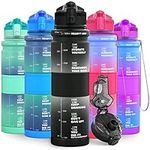 Lunidry 1 Litre Water Bottle, 500ml Kids Water Bottle for School, BPA Free Leakproof Motivational Plastic Drink Bottles with Time Markings, 1l Sports Water Bottles for Running, Gym, Mens