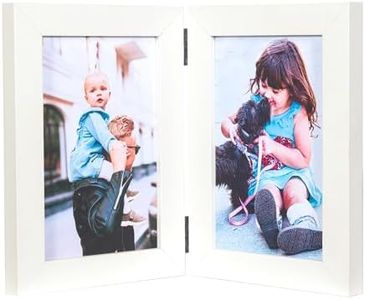 White Double Photo Picture Frame 6 x 4, Holds 2 Standard Photographs, Freestanding, Twin Hinged 6x4 10 x 15 cm Picture Frames，Glass Front Stand Vertical on Desktop