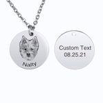 INBLUE Personalized Pet Portrait Necklace for Women Stainless Steel Round/Heart Disc Engraving with Picture Name Customized Pet Loss Memorial Gifts for Pet Lovers (A1 - Silver)