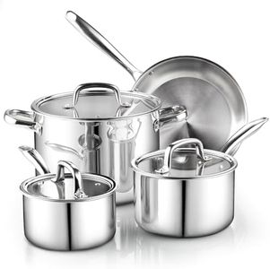 Cook N Home Pots and Pans Stainless Steel Cooking Set 7-Piece, Tri-Ply Clad Kitchen Cookware Set, Dishwasher Safe, Glass Lid, Silver