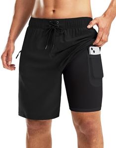 Pinkbomb Men's Swim Trunks with Compression Liner 9 Inch Quick Dry Swimsuit Swimming Swim Board Shorts for Men with Pockets, Black, Large