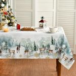 Horaldaily Christmas Tablecloth 60×84 Inch, Golden Snow Deers Washable Table Cover for Party Picnic Dinner Decor