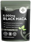 Black Maca Root Tablets 8,000mg per Serving | 120 High Strength Pills, 2-Months Supply | Natural Energy & Stamina Support | Alternative to Maca Root Capsules | Made in UK