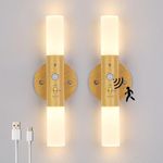 Lightess LED Wall Sconce Battery Operated Set of 2, Rechargeable Night Lights Motion Sensor, Magnetic Wall Lights Cordless for Hallway Bedroom, Warm White