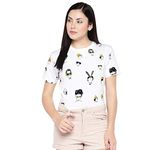 JUNEBERRY White Cotton Round-Neck T-Shirt with Conversational Print for Women