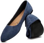 HEAWISH Women’s Black Flats Shoes Comfortable Suede Pointed Toe Slip On Casual Ballet Flats Dress Shoes Nude Flats, Navy, 7