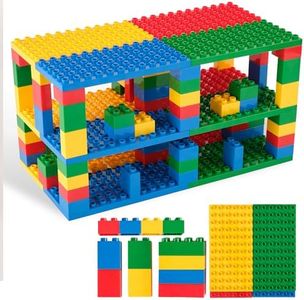 Strictly Briks Toy Building Blocks for Kids and Toddlers, Classic Big Bricks Set and Baseplates, Large Pegs for Ages 3 and Up, 100% Compatible with All Major Brands, Basic Colors, 96 Pieces