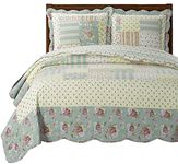 Annabel California King Size, Over-Sized Quilt 3pc set 110"x96", Luxury Microfiber Printed Coverlet by Royal Tradition