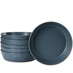 Navaris Set of 6 Pasta Bowls ⌀ 20cm - Stoneware Large Soup Bowl Also for Ramen - Artisanal Linen Textured Design - Dishwasher & Microwave Safe - Smokey Blue