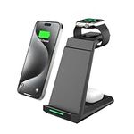 Wireless Charging Station for iPhone - ADADPU 3 in 1 Charger Stand for iPhone 15 14 13 12 11 Pro Max XR XS 8 Plus, Wireless Charging Dock for Apple Watch 8/7/SE/6/5/4/3/2,AirPods Pro/3/2(with Adapter)