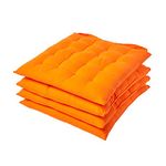 HOMESCAPES Orange Seat Pads for Dining Chair, Set of 4 100% Cotton Chair Pads with Straps, 40x40 cm