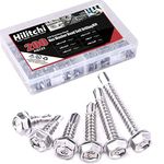 Hilitchi 410 Stainless Steel #10 Hex Washer Head Self Drilling Sheet Metal Tek Screws Assortment Kit Set with Drill Point, Self Driller, 200 pieces (#10)