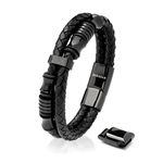 SERASAR 20cm Black Bracelet Men Gift-Box Genuine-Leather Cowhide Braided Adjust-Able Magnetic-Clasp Multi-Layer Wrap Jewellery-Box Rope Man Mans Male Mens Bracelets Band Jewelry Magnet Accessories