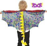 IROLEHOME Dragon-Wings Costume for Kids Mask Dinosaur Dress Up Cape for Boys Girls Halloween-Party Gifts Toys (Rainbow)