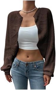 GORGLITTER Women's Long Sleeve Bolero Shrug Open Front Knit Cropped Cardigan Sweater Shrugs Brown Small