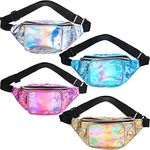 4 Pcs Holographic Fanny Packs for Women Rave Neon Fanny Pack Shiny Pink Fanny Pack Metallic Color Sport Waist Bag for Partying Travel Hiking Running with Multi Pockets Adjustable Belts, Multicolor,