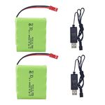 Fytoo 2PCS AA 4.8V 2800mah RC Battery Pack with JST-2P Plug & USB Charging Line for Remote Control Electric Toys Excavators Cars Trucks Construction Vehicles RC Car Rechargeable Batteries