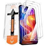 QUESPLE 3 Pack for iPhone 15 Pro Max 6.7 inch Tempered Glass Screen Protector, Auto Dust-Elimination Installation Tool, [Military-Grade Protection] Full Coverage Glass