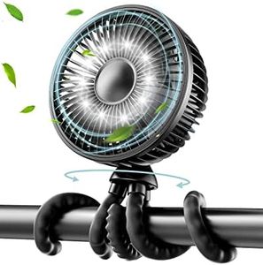 GAIATOP Baby Stroller Fan, 4000mAh Oscillating Mini Portable Fan with Lights, 4 Speeds Battery Operated 360° Rotate Flexible Tripod Small Clip On Fan Handheld Desk Fan for Car Seat Crib Travel Black