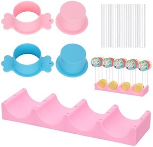AGIFTMIND 15 Holes Silicone Cake Pop Stand for Drying, Lollipop Display Holder with 2 Candy Shaped Cake Pop Mold Set & 20Pcs Sticks for Birthday Cake Decorations (Pink&Blue, 23P)