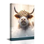 Highland Cow Canvas Wall Art Bathroom Animal Painting Posters Print Wall Decor Pictures for Living Room Bedroom Home (12"x18" (30x45cm), Framed,Ready to hang)