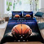 Loussiesd Sports Basketball Comforter Cover Set Basketball Court Duvet Cover Kids Boys Adults 3D Basketball Pattern Bedding Set Basketball League Bedspread Cover with 2 Pillowcase 3Pcs Bedding Double