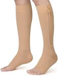 KEKING® Zipper Compression Socks Firm Support for Men Women, Open Toe, 20-30 mmHg Knee High Zipper Compression Stockings with Wide Calf - Varicose Veins, DVT,Shin Splints, Edema,Sports Beige X-Large