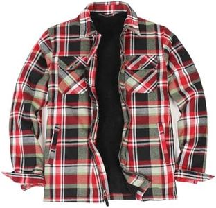 Mens Flannel Sherpa Lined Jacket Heavyweight Long Sleeve Flannel Thermal Zip Up Buffalo Plaid Mens Shirt KGreen S