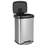 TANGZON 50L/68L Recycling Pedal Bin, Stainless Steel Kitchen Bin with Soft Close Lid, Handle & Non-Slip Base, Fingerprint-Proof Waste Separation Trash Can (50L, with Deodorant Box, Silver)