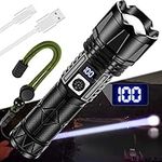 Jayxinli Torches LED Super Bright, Powerful 30000 Lumen Rechargeable Torch with Zoomble, USB Tactical Torch with Rechargeable Battery, Bright LED Flashlight for Camping and Daily Use