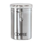 Oggi Stainless Steel Coffee Canister 62 fl oz - Airtight Clamp Lid, Clear See-Thru Top - Ideal for Coffee Bean Storage, Ground Coffee Storage, Kitchen Storage, Pantry Storage. Large Size 5" x 7.5".