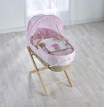 ELEGANT BABY Beary Nice Pink Palm Moses Basket with Natural Folding Stand, Adjustable Hood, Fibre Mattress & Padded Liner