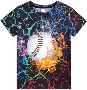 Enlifety Baseball T-Shirts for Boys Fire Water Graphic Tee Tops Novelty Crewneck Short Sleeve Shirts Size 9-12T