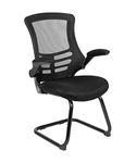 Flash Furniture Black Mesh Sled Base Side Reception Chair with Flip-Up Arms